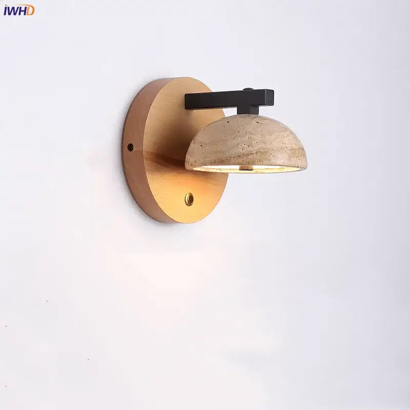 Modern wood and black iron led wall sconce bedroom light