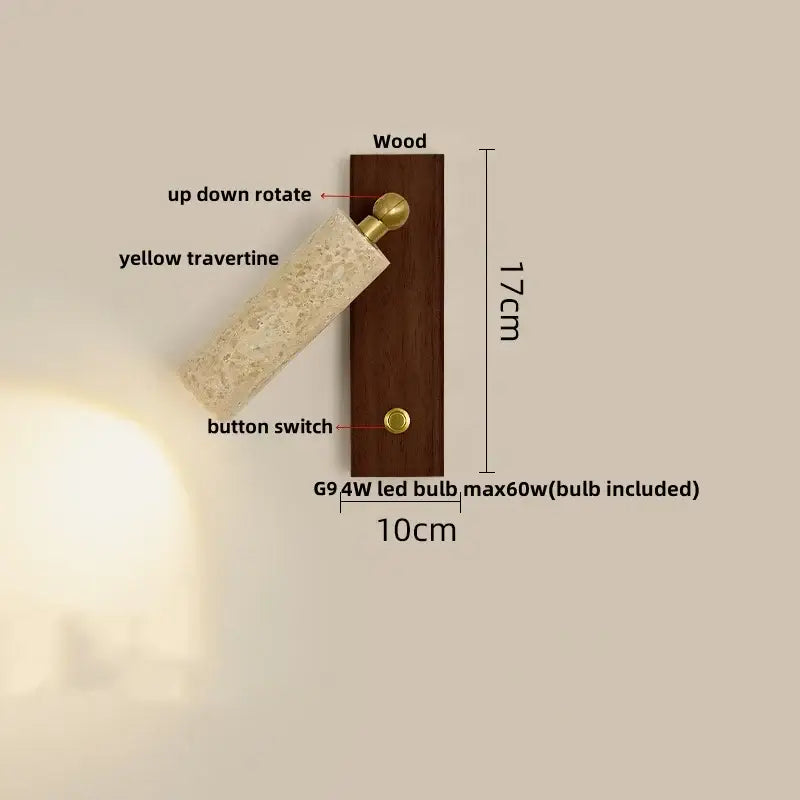 Modern wood and black iron led wall sconce bedroom light
