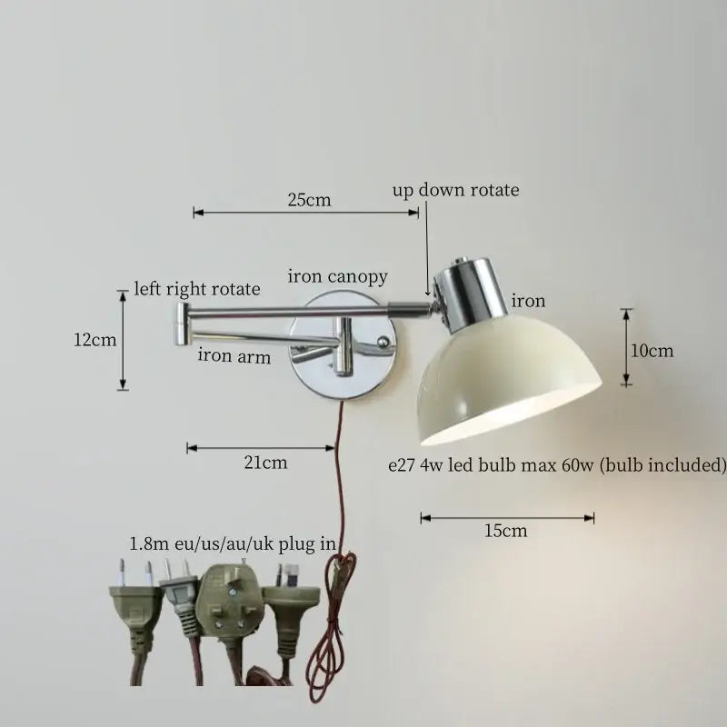 Modern black iron led wall sconce bedroom light with pull chain