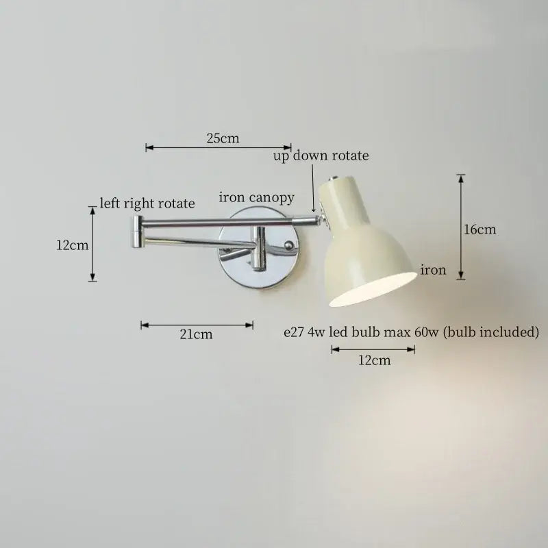 Modern black iron led wall sconce bedroom light with pull chain