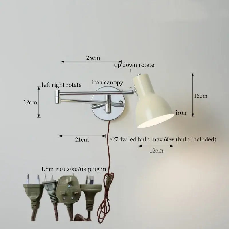 Modern black iron led wall sconce bedroom light with pull chain
