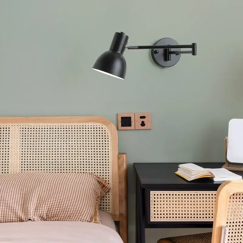 Modern black iron led wall sconce bedroom light with pull chain