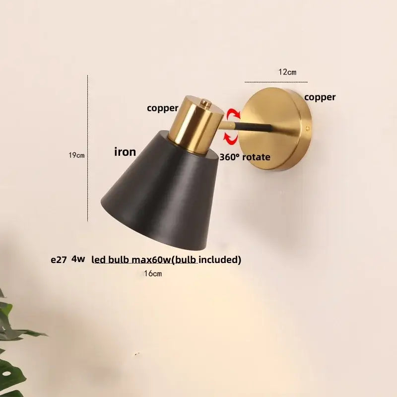 Modern black iron led wall sconce gold & black bedroom spotlight