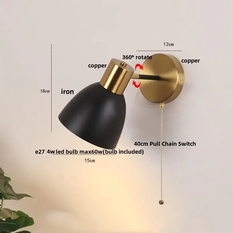 Modern black iron led wall sconce gold & black bedroom spotlight