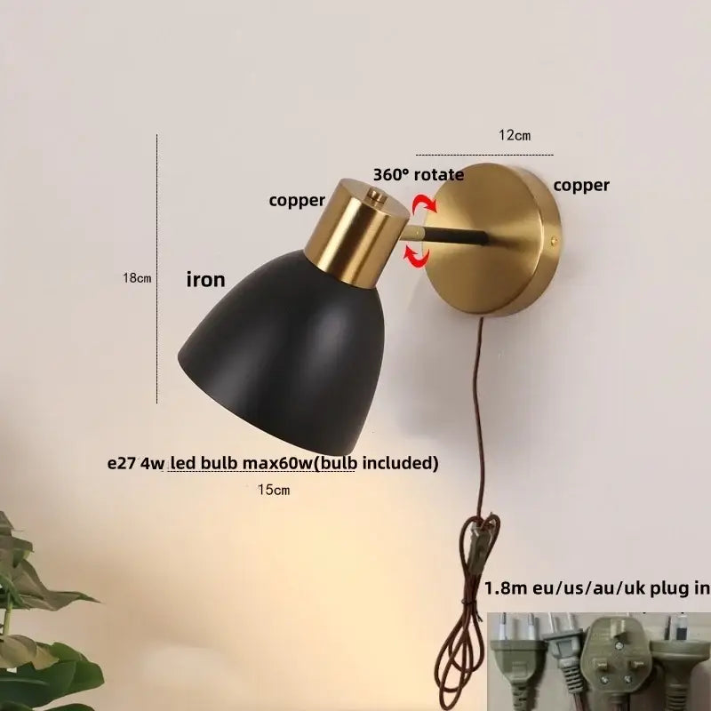 Modern black iron led wall sconce gold & black bedroom spotlight