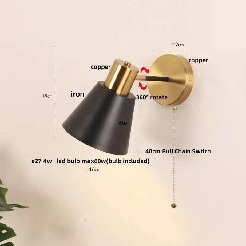 Modern black iron led wall sconce gold & black bedroom spotlight