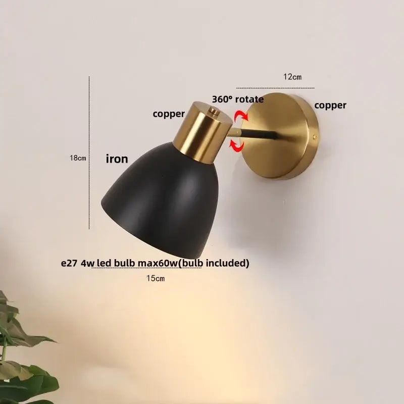 Modern black iron led wall sconce gold & black bedroom spotlight