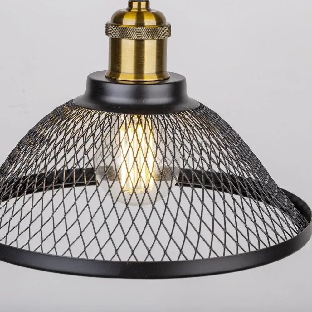 Industrial black iron net-cage pendant light for kitchens