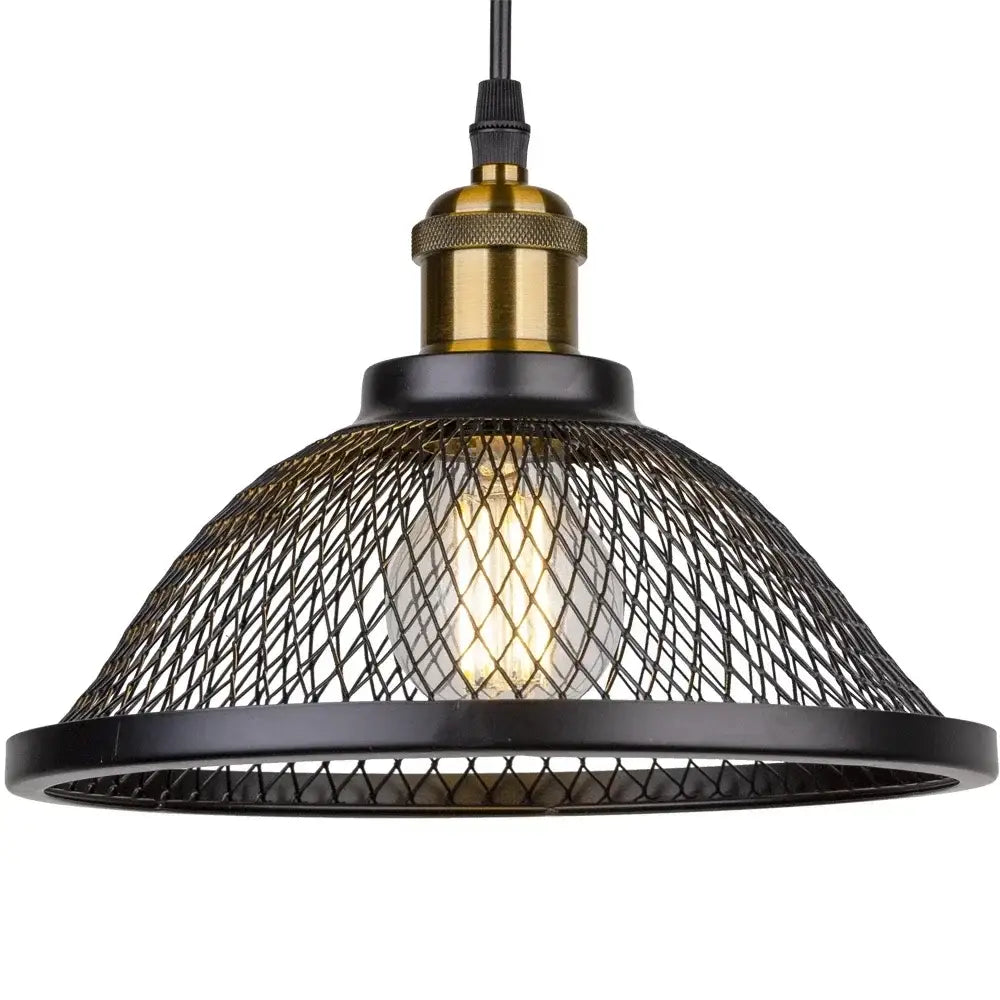Industrial black iron net-cage pendant light for kitchens