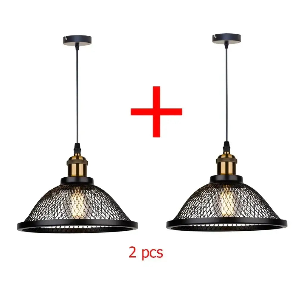 Industrial black iron net-cage pendant light for kitchens