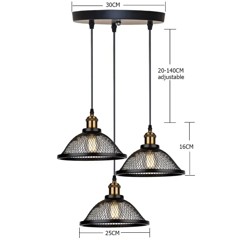 Industrial black iron net-cage pendant light for kitchens