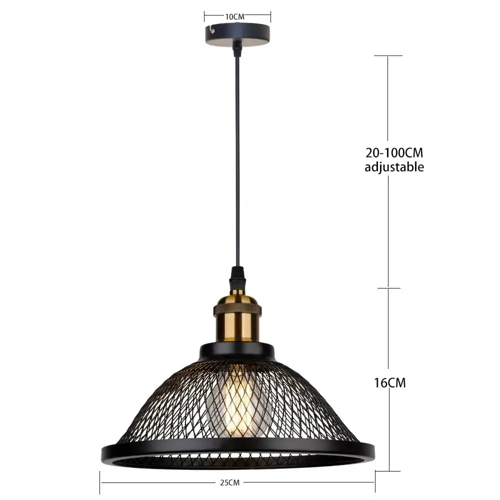 Industrial black iron net-cage pendant light for kitchens