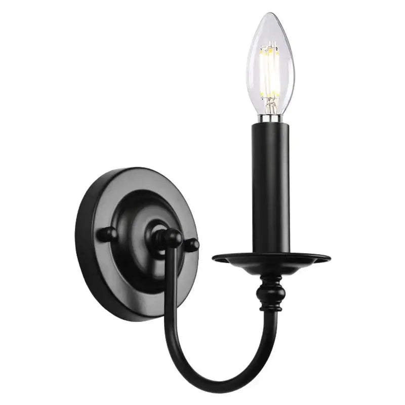 Vintage black iron wall lamp bedroom glass candle sconce