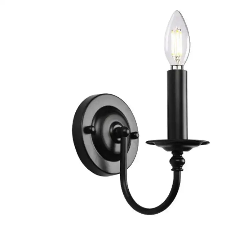 Vintage black iron wall lamp bedroom glass candle sconce