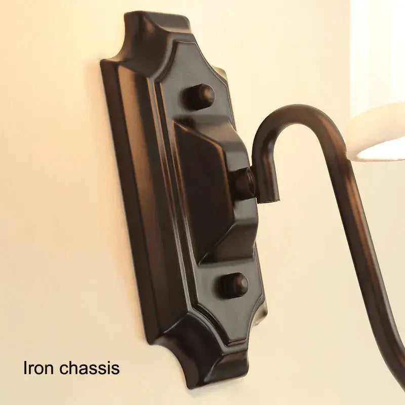 Antique bronze iron wall lamp with fabric shade for bedroom