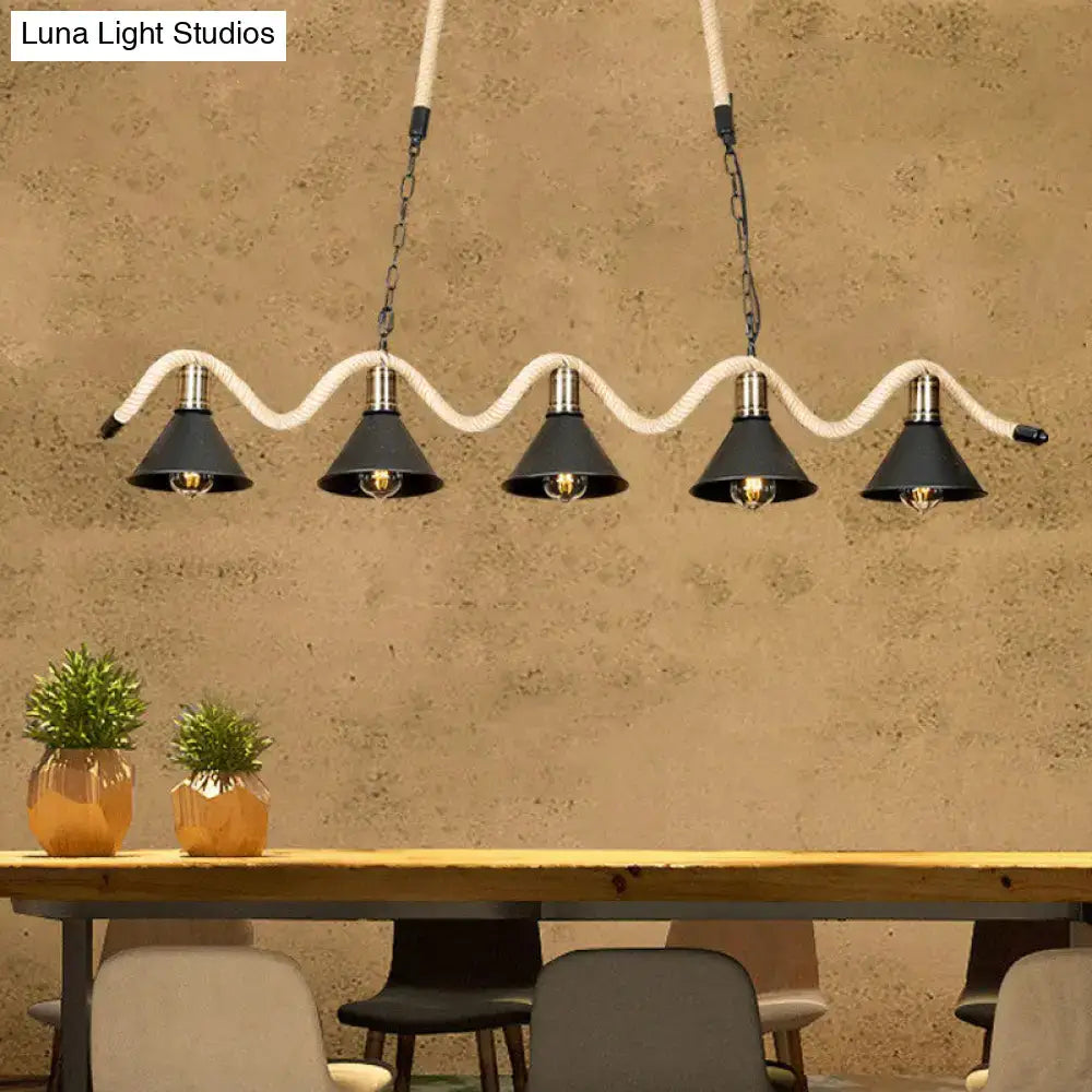 Industrial black & cream hemp rope island pendant kitchen light