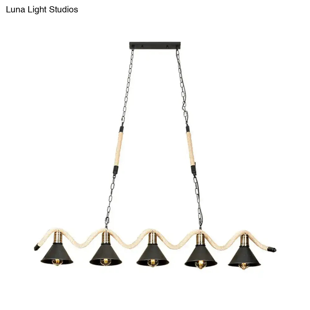 Industrial black & cream hemp rope island pendant kitchen light