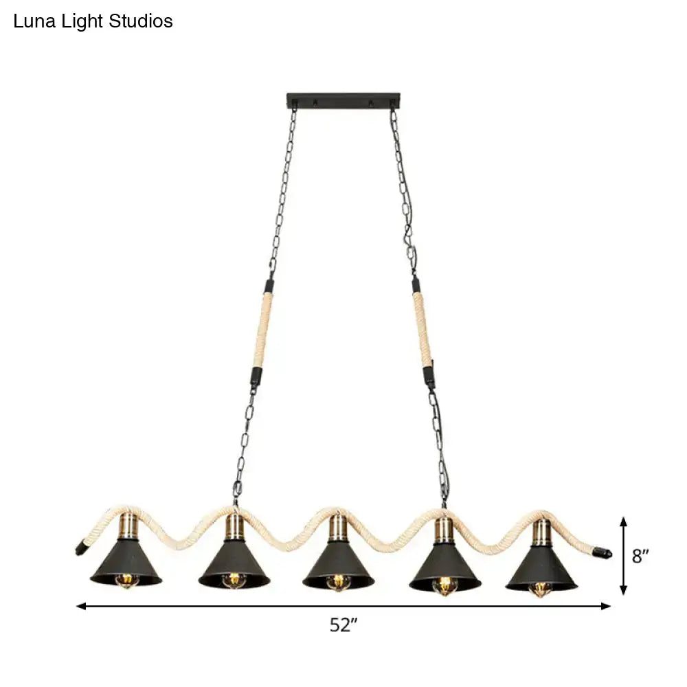 Industrial black & cream hemp rope island pendant kitchen light