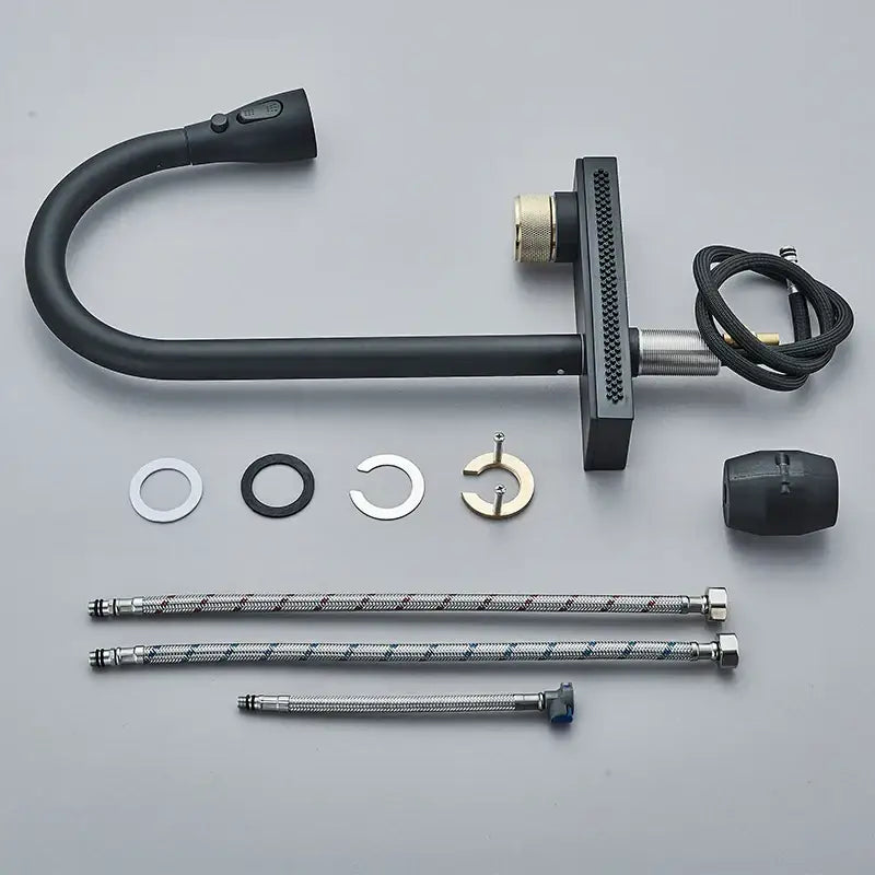 Matte black kitchen faucet with flexible pull out nozzle