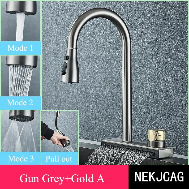 Matte black kitchen faucet with flexible pull out nozzle