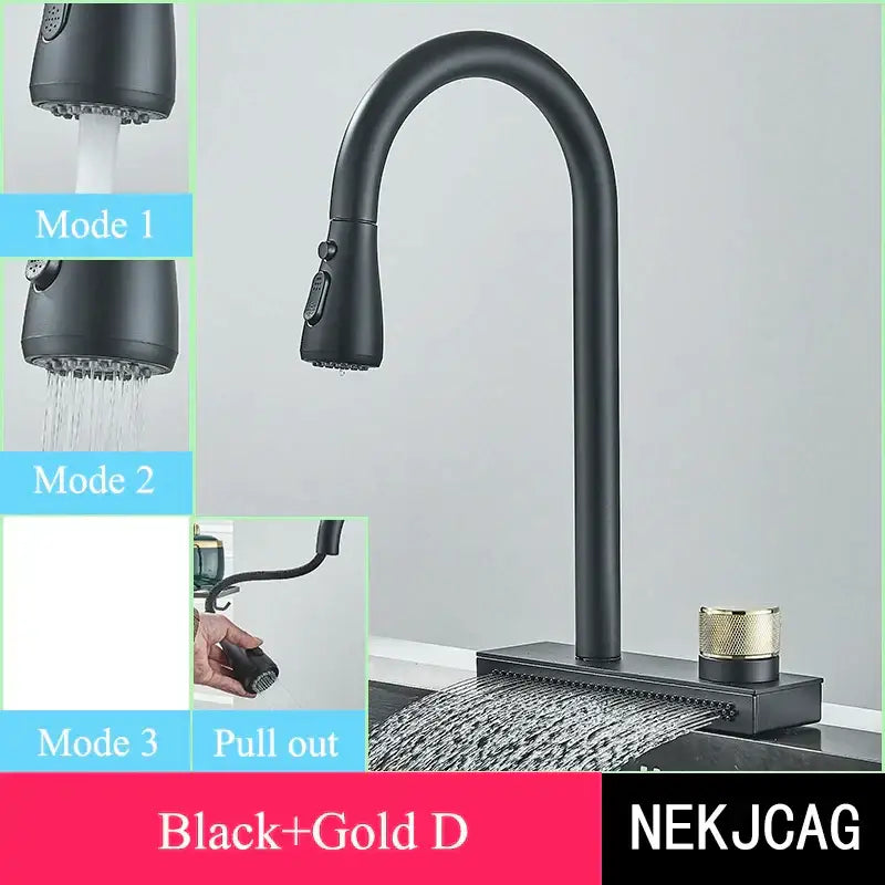 Matte black kitchen faucet with flexible pull out nozzle