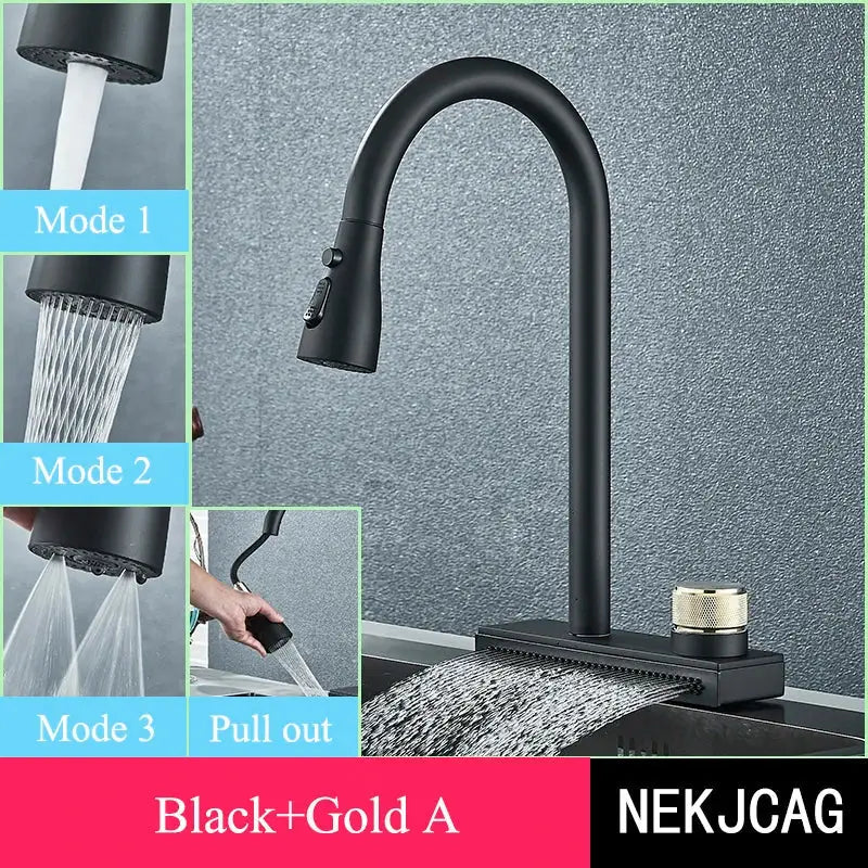 Matte black kitchen faucet with flexible pull out nozzle