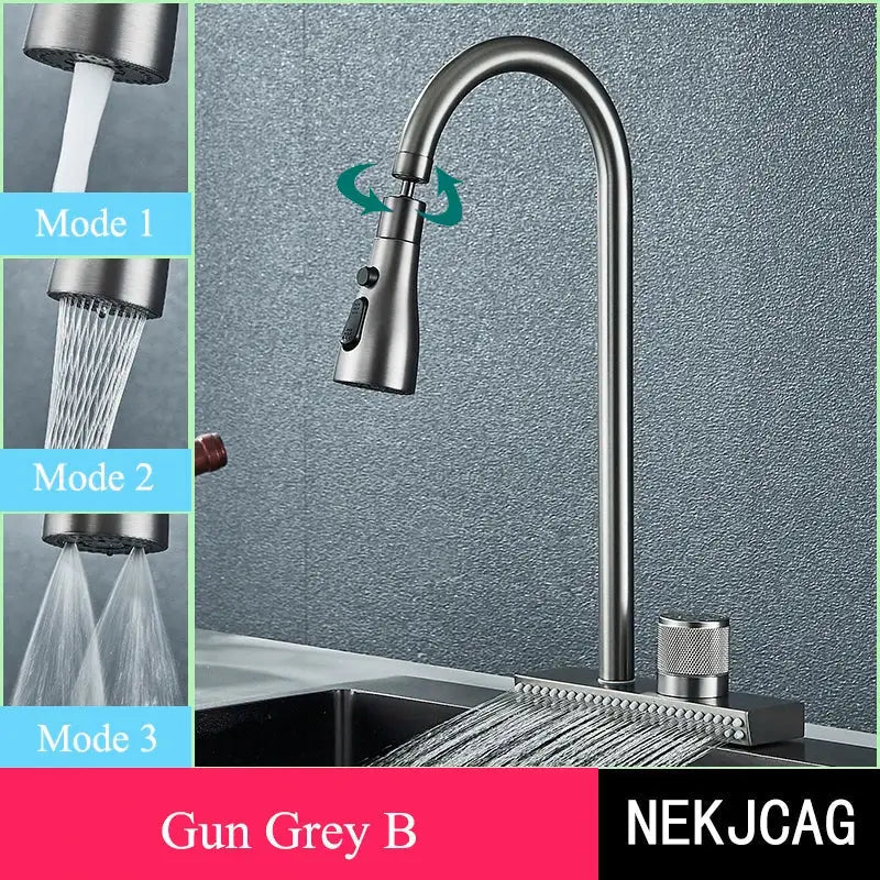 Matte black kitchen faucet with flexible pull out nozzle