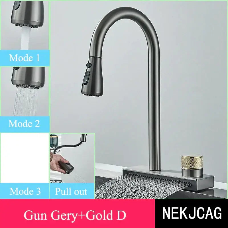 Matte black kitchen faucet with flexible pull out nozzle