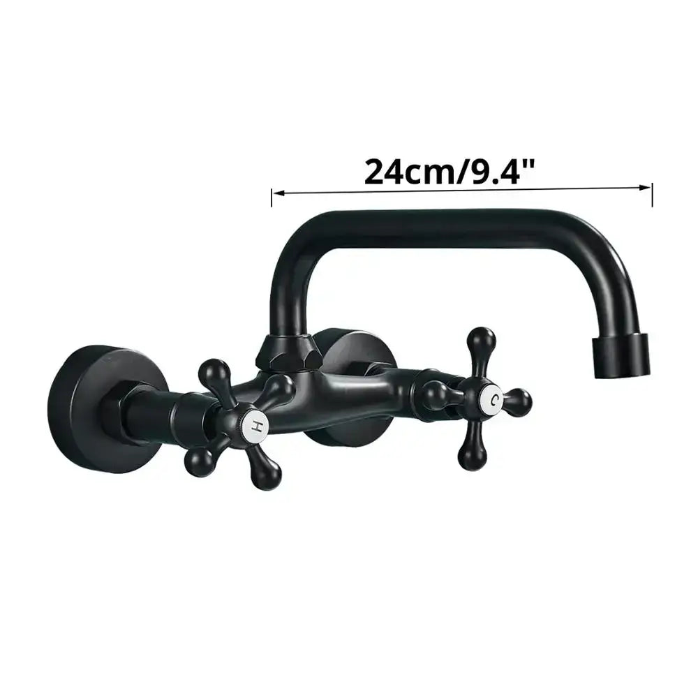 Matte black kitchen faucet mixer tap with cross handles