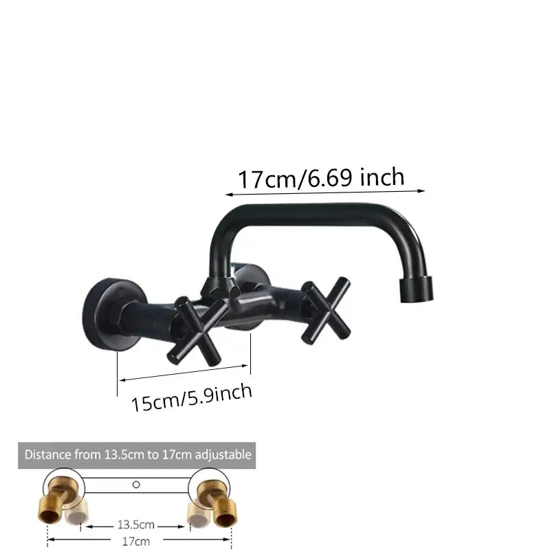 Matte black kitchen faucet mixer tap with cross handles
