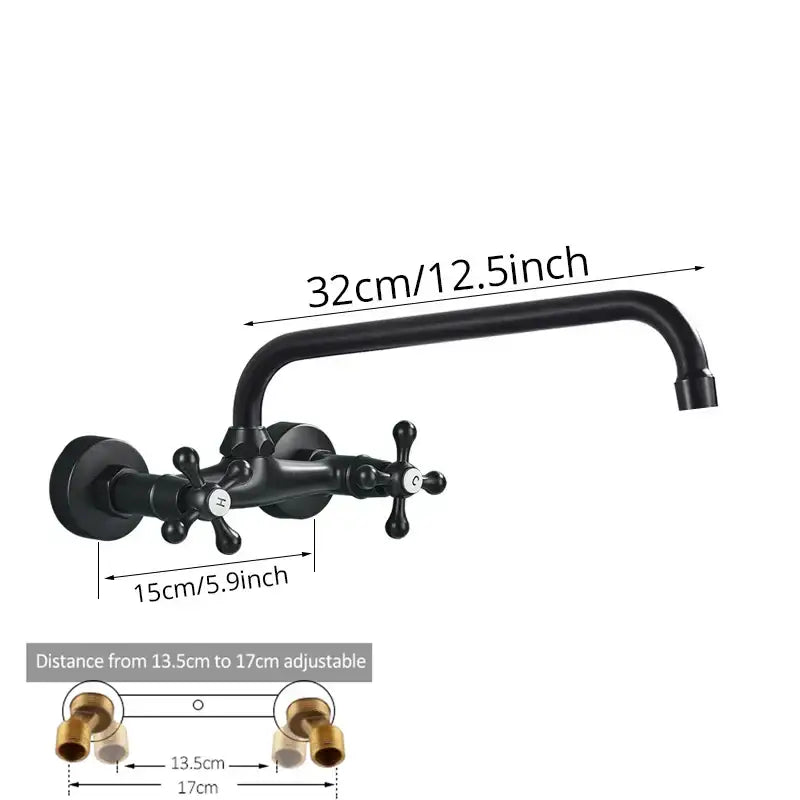Matte black kitchen faucet mixer tap with cross handles