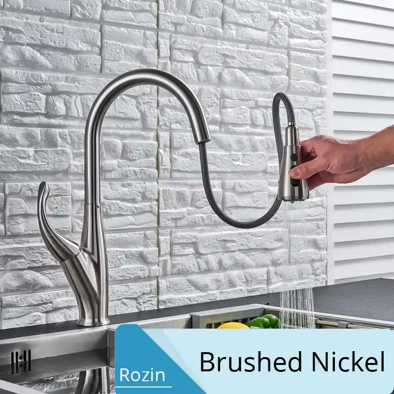 Modern matte black kitchen faucet with pull down spray head