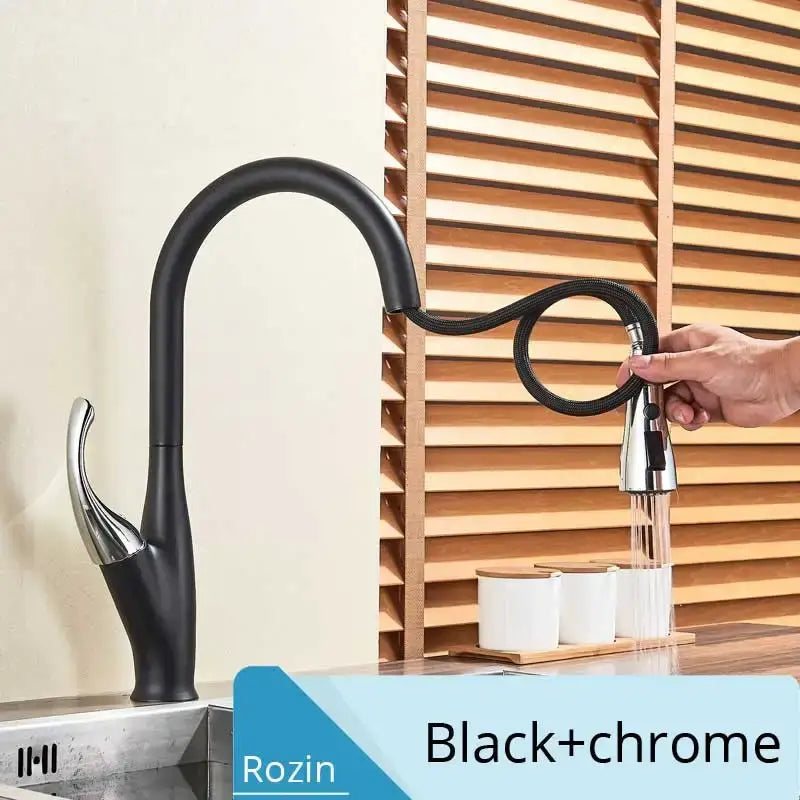 Modern matte black kitchen faucet with pull down spray head