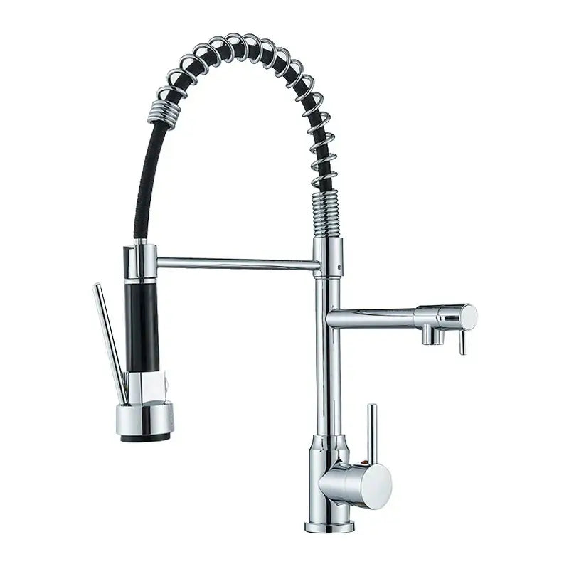 Modern matte black kitchen faucet with pull down spring sprayer