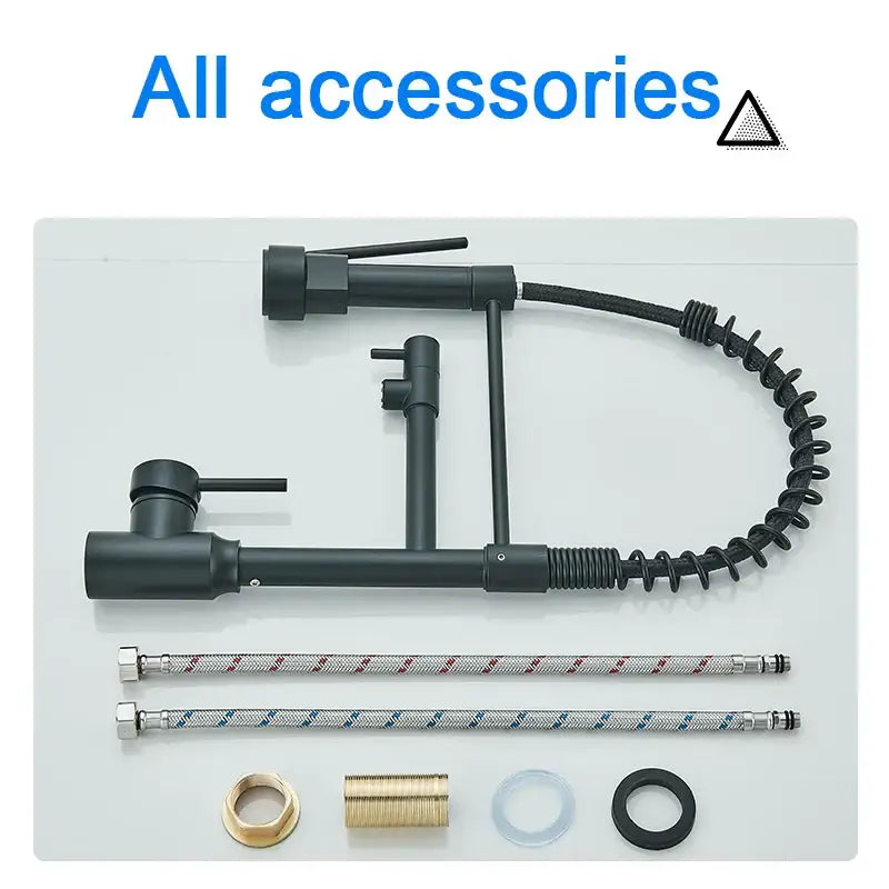 Modern matte black kitchen faucet with pull down spring sprayer