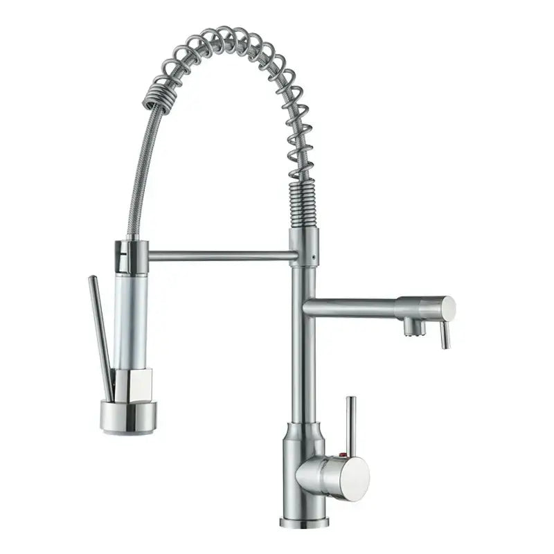 Modern matte black kitchen faucet with pull down spring sprayer