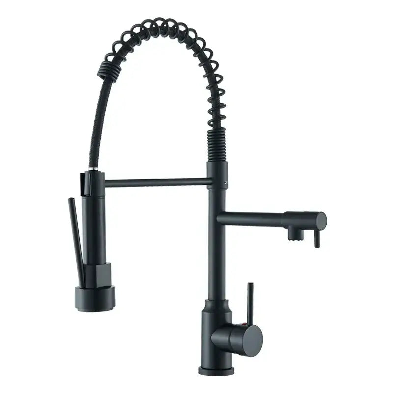 Modern matte black kitchen faucet with pull down spring sprayer