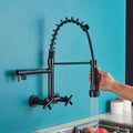 Modern matte black kitchen faucet with dual swivel spouts