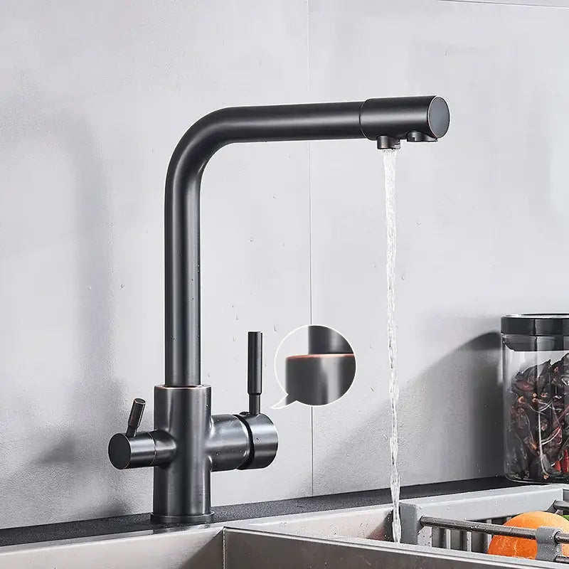 Modern matte black kitchen faucet with purification feature