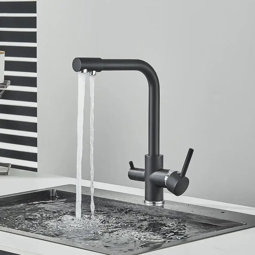 Modern matte black kitchen faucet with purification feature