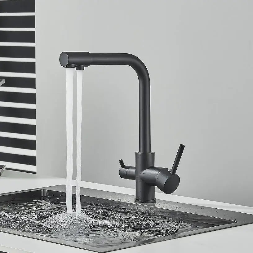 Modern matte black kitchen faucet with purification feature
