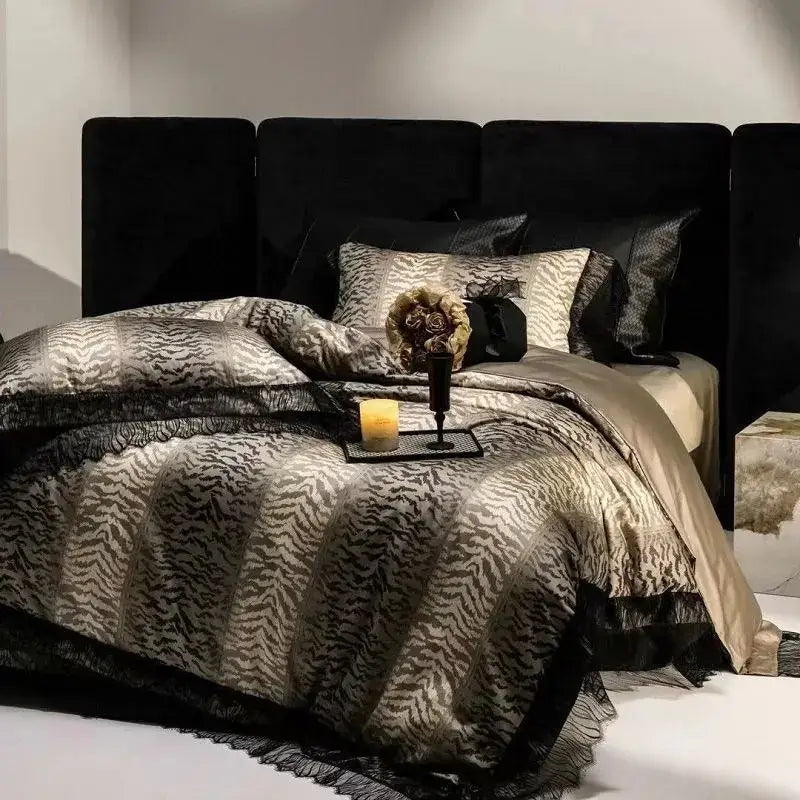 Black lace leopard egyptian cotton bedding set bedroom decor