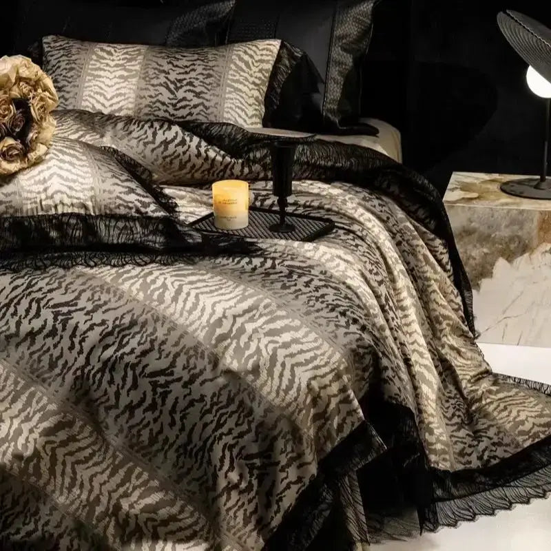 Black lace leopard egyptian cotton bedding set bedroom decor