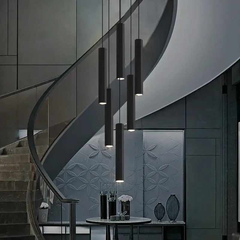 Modern black led crystal staircase chandelier for dining room