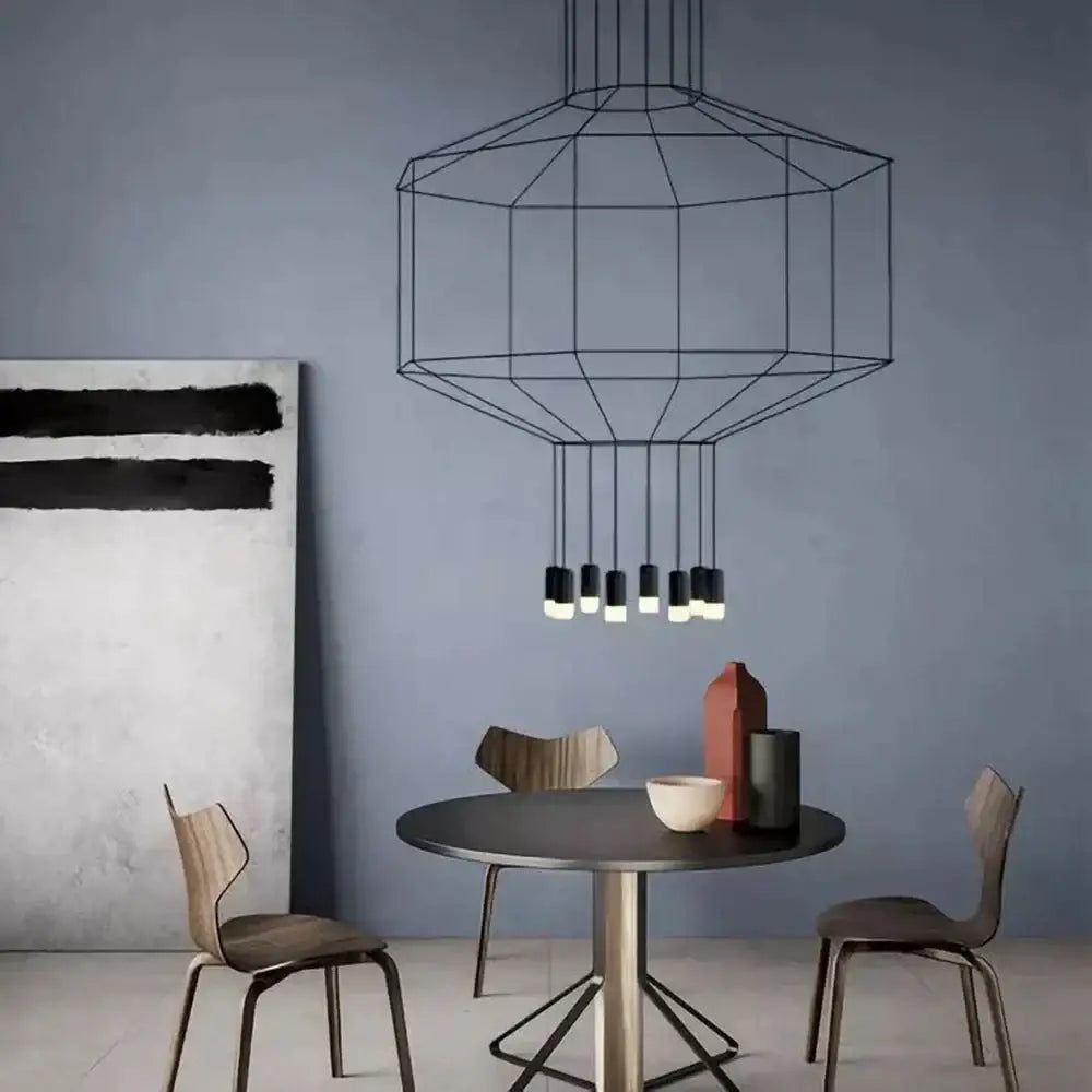 Geometric black led linear chandelier for dining room