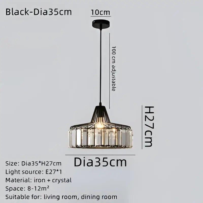 Modern black led pendant chandelier with crystals for dining room
