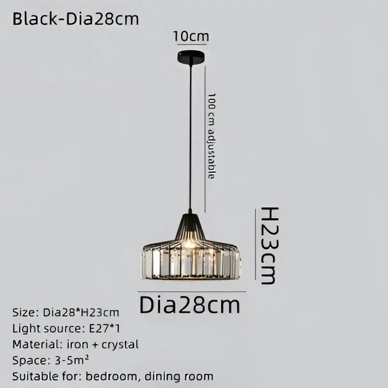 Modern black led pendant chandelier with crystals for dining room
