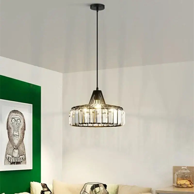 Modern black led pendant chandelier with crystals for dining room