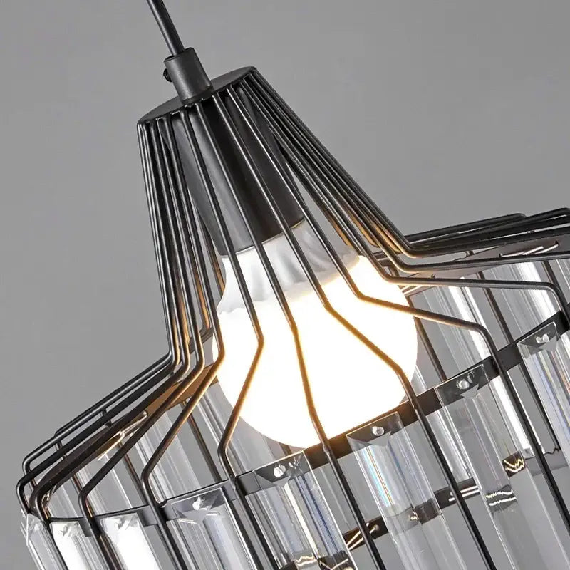 Modern black led pendant chandelier with crystals for dining room