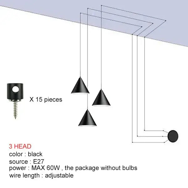 Modern minimalist black led pendant – dining room conical light